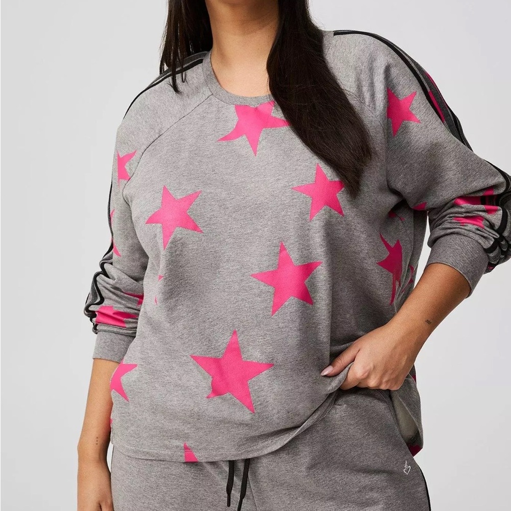 Torrid Active Fleece Sweatshirt – Pink Stars & Black Stripe Sleeves – Size 2